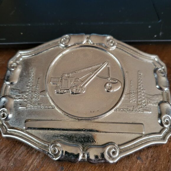 Vintage Belt Buckle with Oil Derricks and a Crane - Picture 1 of 4